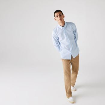 Lacoste Regular Fit Checkered Premium Cotton Poplin Shirt - Šortky Pánské Bílé / Blankyt | CZ-AOnYmX